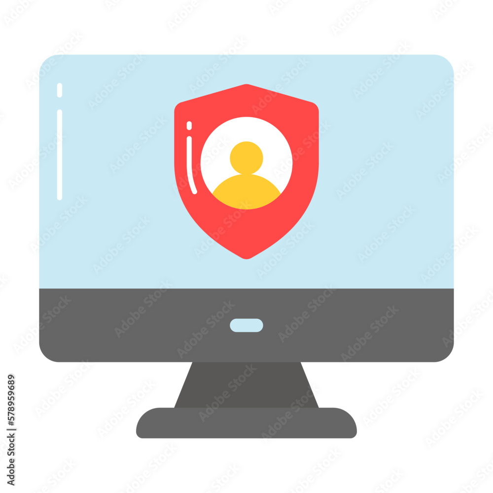 User inside shield with monitor, vector design of user profile security User inside shield with monitor, vector design of user profile security