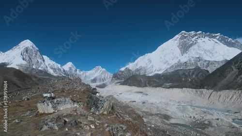 Panoramic View of the Khumbu Glacier near Lobuche en route to Everest Base Camp of the Nepalese Himalayas. photo