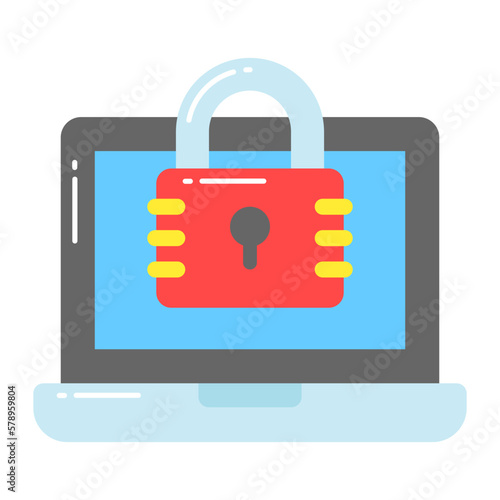 Padlock with laptop denoting vector of laptop security, premium icon