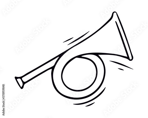 Musical instrument trumpet in doodle style. Vector