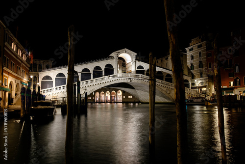 Night view of Rialto Bridge, Venice, Italy
