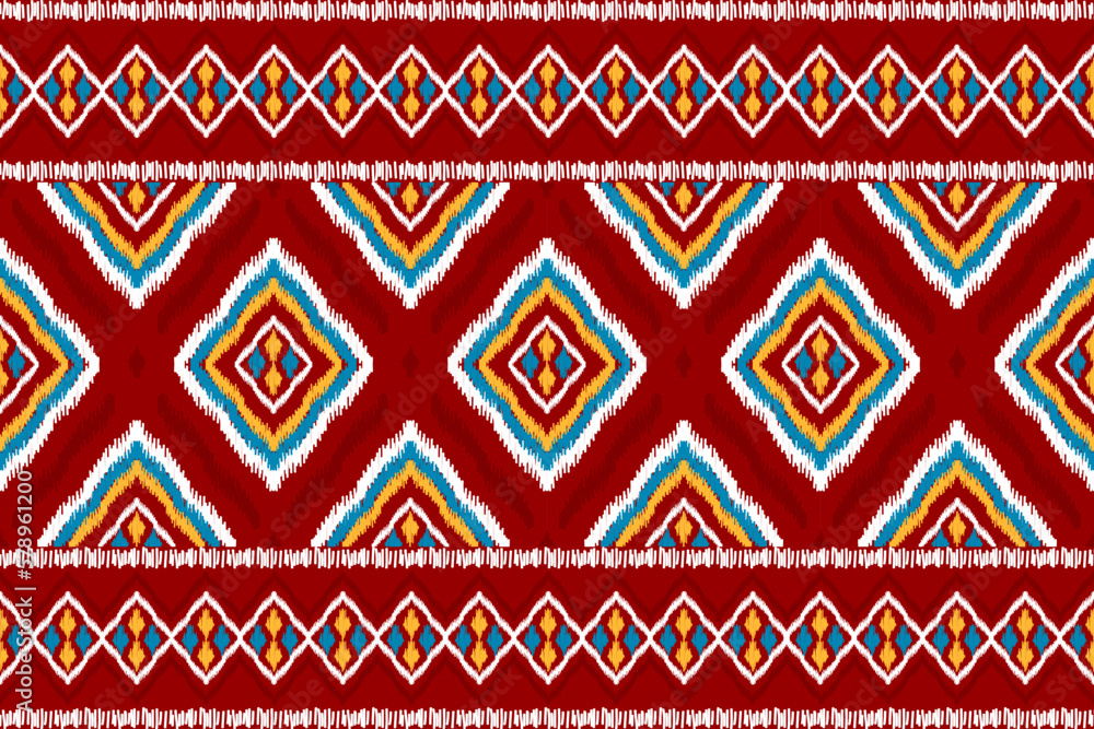 Carpet ikat red pattern art. Geometric ethnic ikat seamless pattern in tribal. American and Mexican style. Design for background, Vector illustration, fabric, clothing, carpet, batik, embroidery. Carpet ikat red pattern art. Geometric ethnic ikat seamless pattern in tribal. American and Mexican style. Design for background, Vector illustration, fabric, clothing, carpet, batik, embroidery.