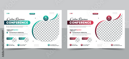 Creative business conference invitation banner or webinar horizontal event flyer template