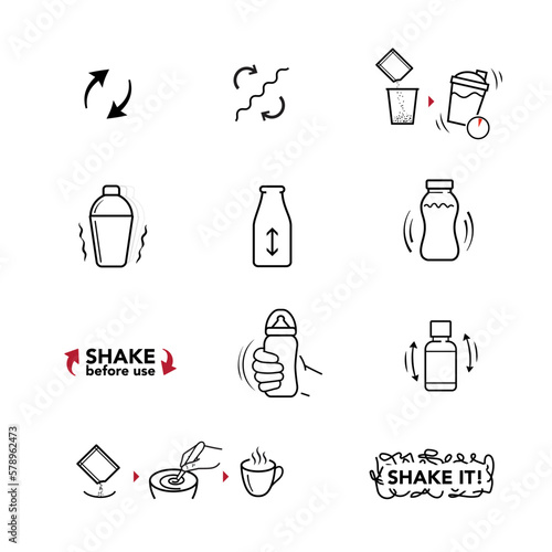Package shake arrows icons set. Vector illustration isolated. Set for package, shows user instruction. EPS10.	