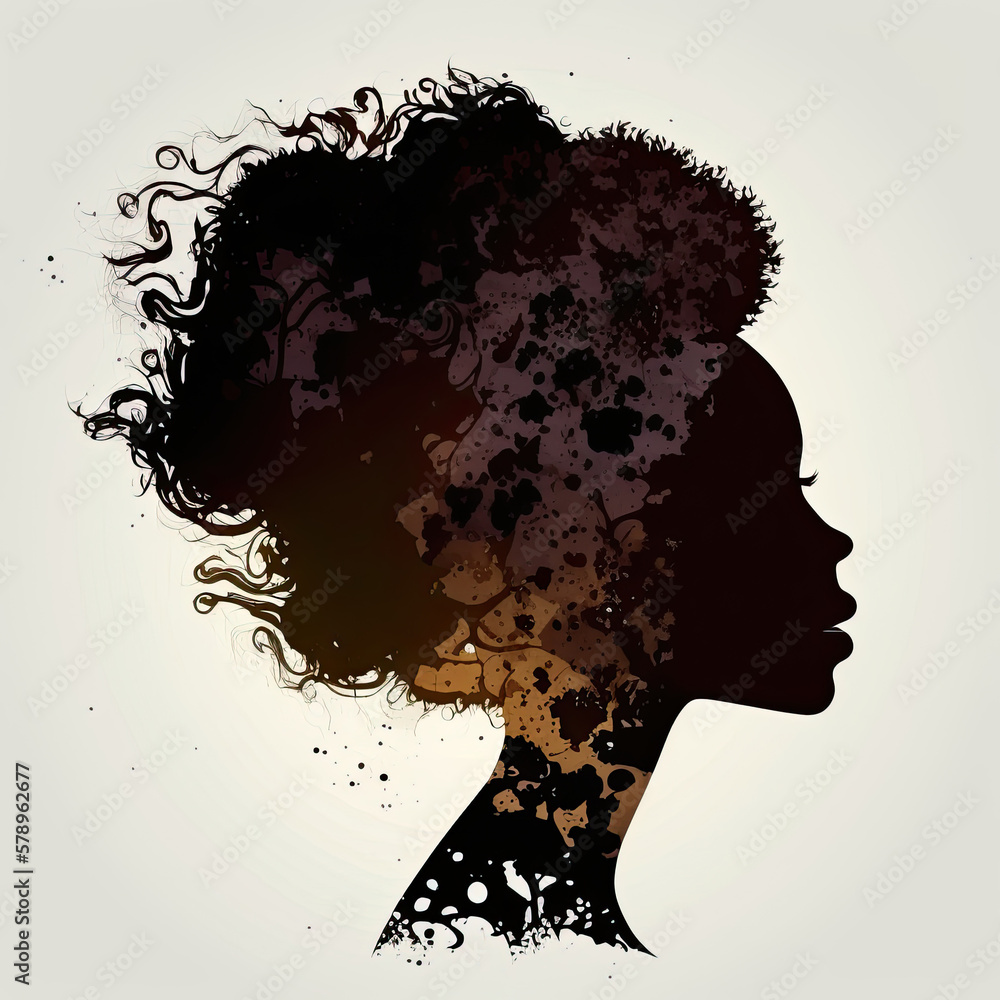 African woman silhouette. Black girl on white background. Strength and independence. Generative AI African woman silhouette. Black girl on white background. Strength and independence. Generative AI