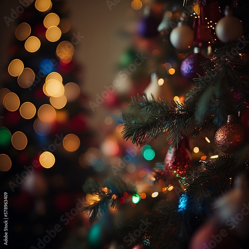 Close-up Decorated Christmas Tree Cozy atmosphere