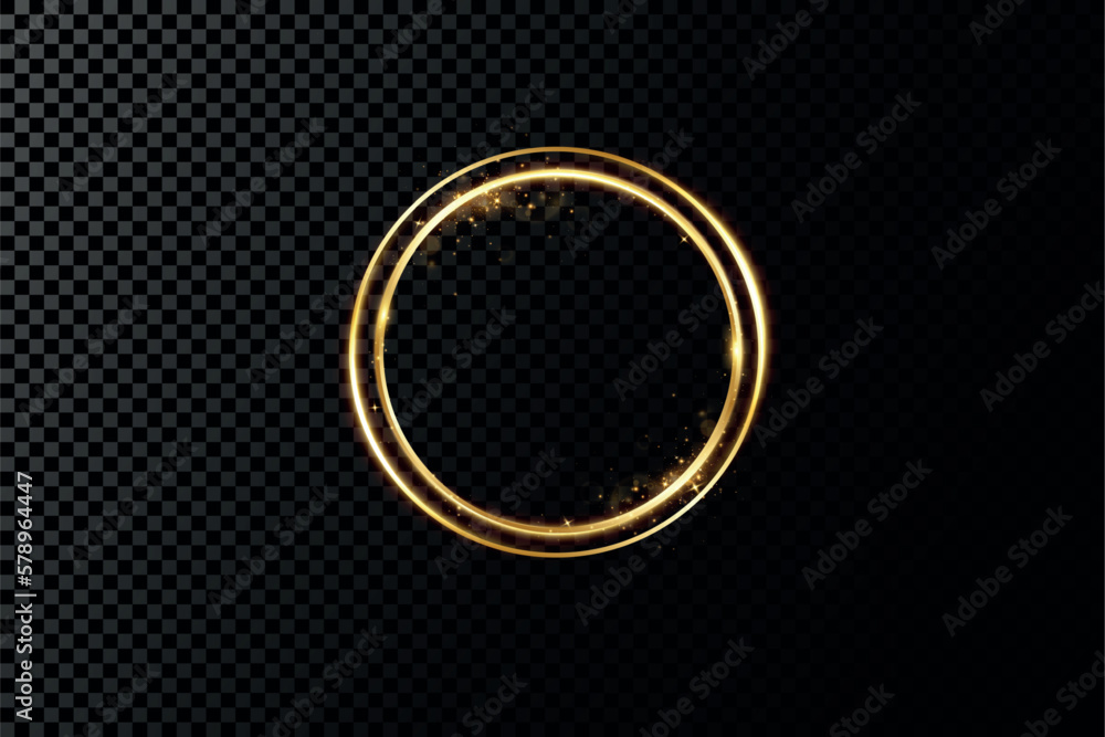 Golden circle with fire effects.Light effect.Vector. Golden circle with fire effects.Light effect.Vector.
