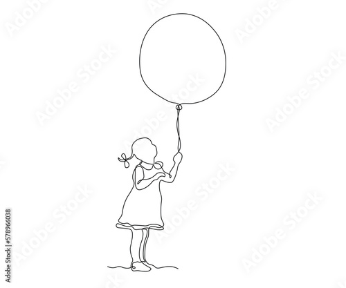 abstract girl with a balloon Continuous One Line Drawing