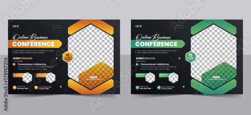 Online business conference banner or webinar horizontal flyer and invitation banner template
