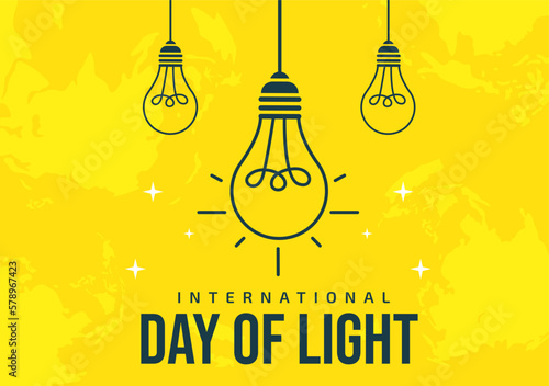 International Day of Light on May 16 Illustration to the Importance Use of Lamp in Flat Cartoon Hand Drawn for Banner or Landing Page Templates