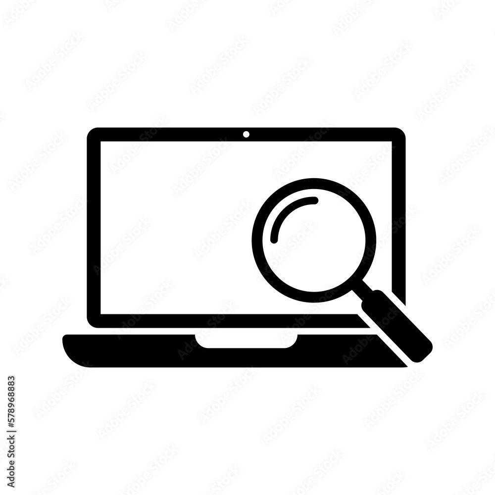 Search icon. Browser symbol. Webpage, internet icon with search sign. Find icon. Laptop with magnifying glass. Search icon. Browser symbol. Webpage, internet icon with search sign. Find icon. Laptop with magnifying glass.