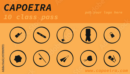 Capoeira training business card. Loyalty card. 10 class pass card vector template. membership season ticket