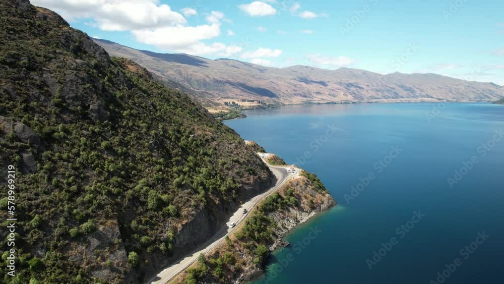 Devils Staircase winding road, tourist attraction and beautiful scenery of New Zealand - birds eye view Devils Staircase winding road, tourist attraction and beautiful scenery of New Zealand - birds eye view