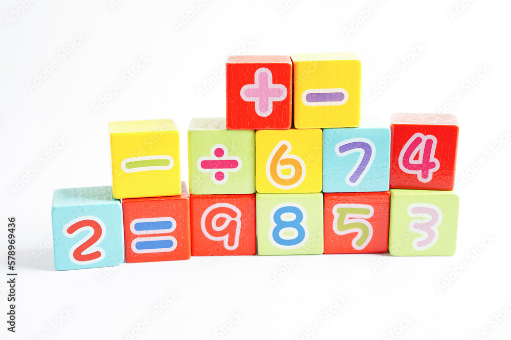Number wood block cubes for learning Mathematic, education math concept. Number wood block cubes for learning Mathematic, education math concept.