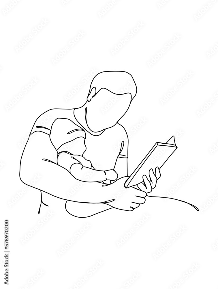 Fototapeta premium Continuous one line drawing of father with baby. Vector illustration.