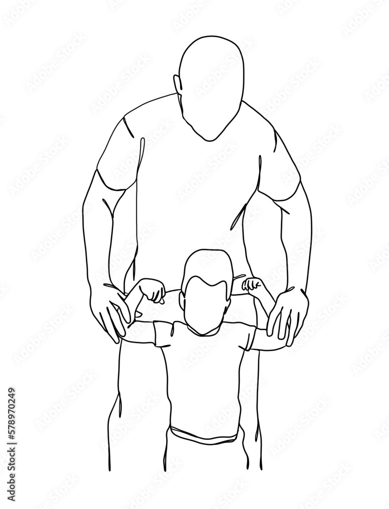 Continuous one line drawing of father with baby. Vector illustration. Continuous one line drawing of father with baby. Vector illustration.