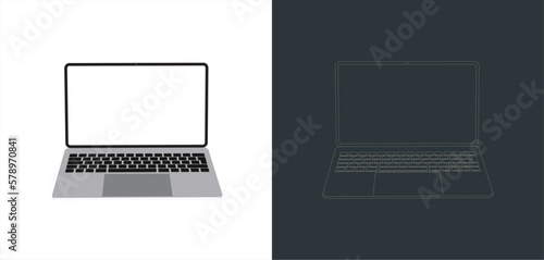 Vector modern Laptop  frameless with blank screen isolated on transparent background line art for mock up and wallpaper 