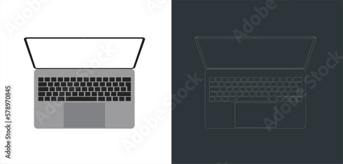 Vector modern Laptop  frameless with blank screen isolated on transparent background line art for mock up and wallpaper 