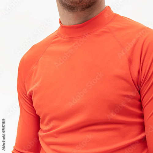 Bilde på lerret Man in red lycra long sleeves turtleneck on white background