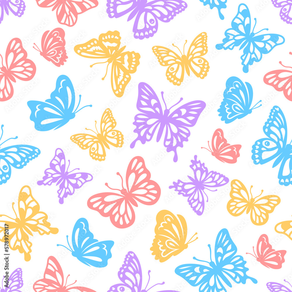 Butterflies Pattern, Vector illustration of butterflies seamless pastel background