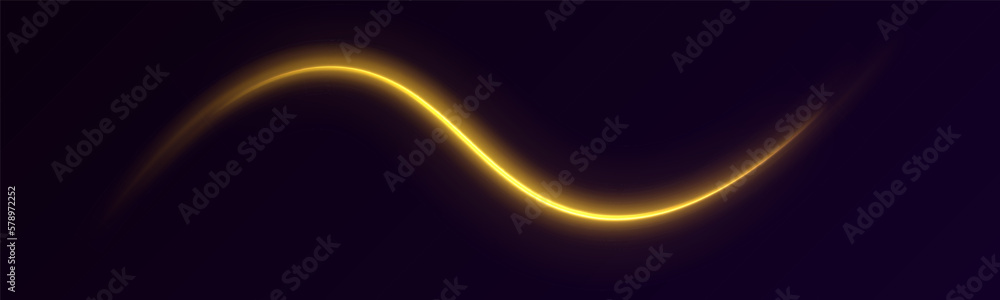 Golden dynamick lights linze effect isolated on black color background. Abstract background for science, futuristic, energy technology concept. Digital image lines with light