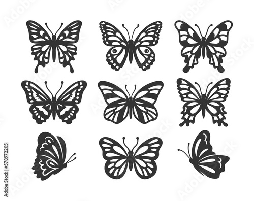 Butterfly icons set, Vector illustration, decorative silhouettes of butterflies © Decobrush