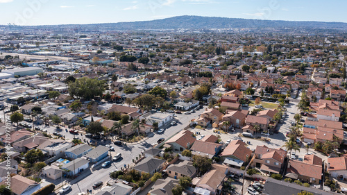 Afternoon view of a neighborhood in Wilmington, California, USA.