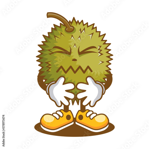 Cartoon durian mascot with Confounded face