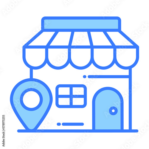 Shopping store wit location pin, vector of market location in editable style