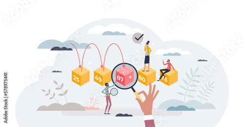Linear or sequential search method to find element tiny person concept, transparent background. Ineffective and slow technique for computer seek, scan or monitoring illustration.