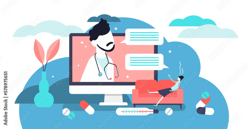 Virtual doctor illustration, transparent background. Flat tiny app ...
