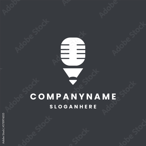 Podcast pencil logo icon design template vector illustration