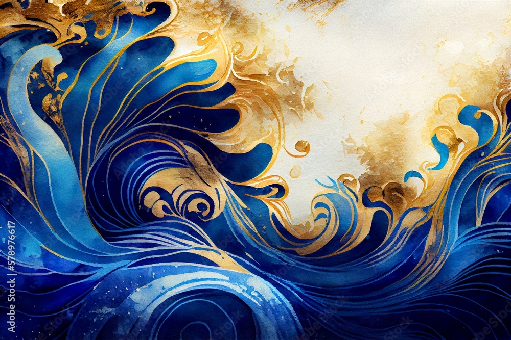 Abstract background with blue and gold swirls. AI Generative Art. Stock ...