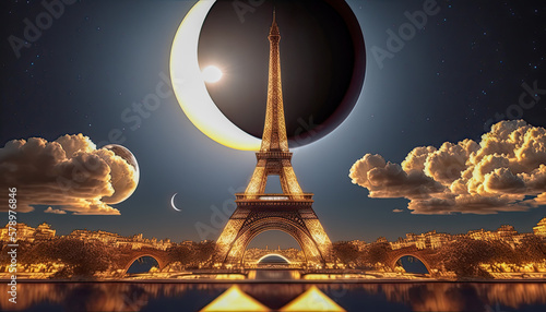 An amazing total solar eclipse in Paris, France - Generative AI