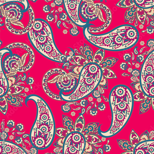 Paisley Floral oriental ethnic Pattern. Seamless Vector Ornament. Damask fabric patterns.