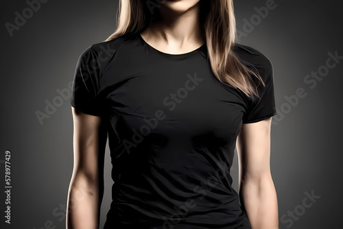 Female is wearing modern black shirt. Generative ai design.