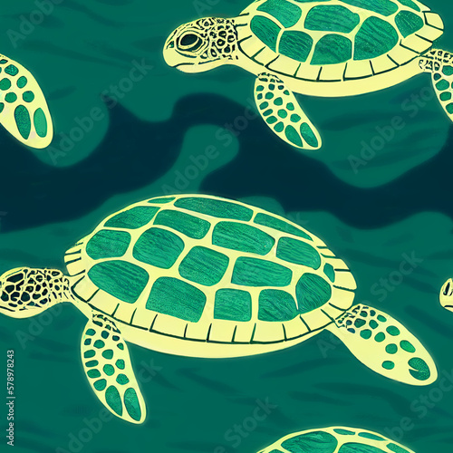 turtle in the sea, pattern, green backround