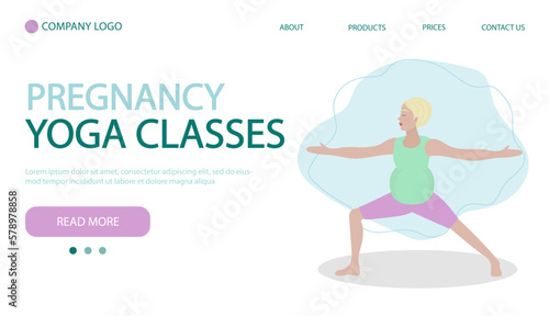 Pregnant woman exercising yoga. Concept illustration for healthy lifestyle, sport, exercising. Home page banner