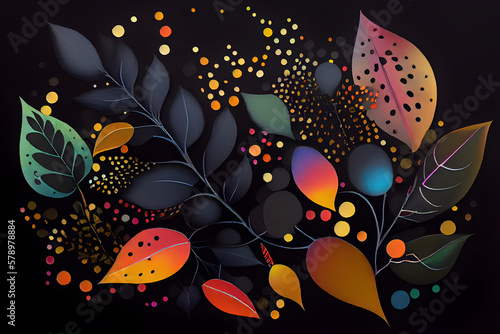 abstract floral background with colourful leaves and dots, AI Generative
