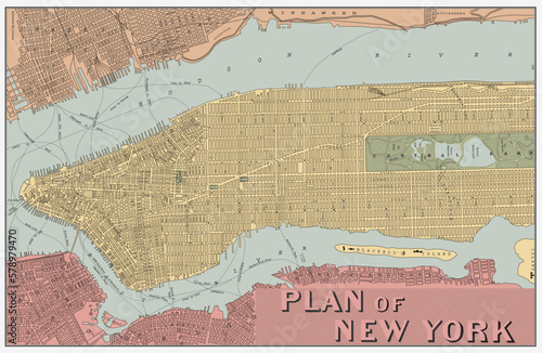 Vintage Historical map of New York City. Vector illustration. photo