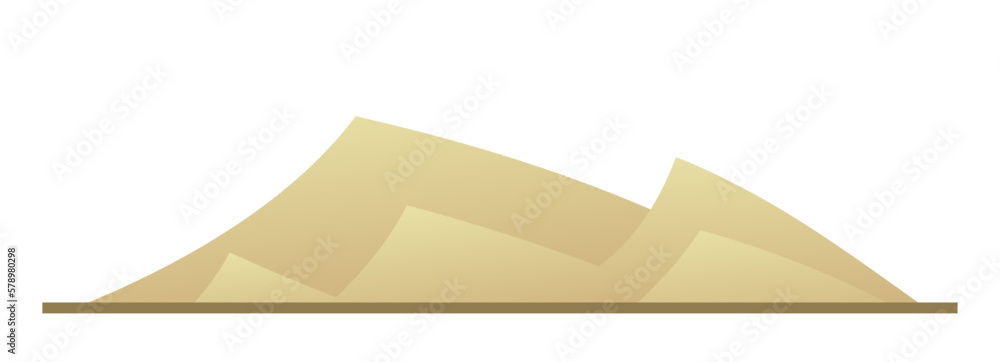 Sand dunes. Desert heat. Landscape of lifeless sand relief. Cartoon fun style. Flat design. Isolated on white background. Vector Sand dunes. Desert heat. Landscape of lifeless sand relief. Cartoon fun style. Flat design. Isolated on white background. Vector