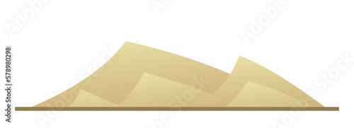 Sand dunes. Desert heat. Landscape of lifeless sand relief. Cartoon fun style. Flat design. Isolated on white background. Vector