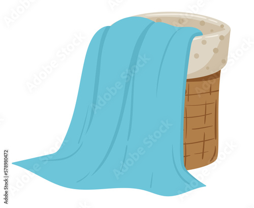 Cartoon laundry basket. Dirty clothes or towels ready for cleaning, laundry day concept flat vector illustration
