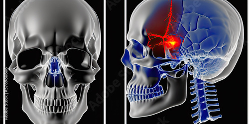 An x-ray image of the skull showing a stroke/cerebrovascular accident - Generative AI photo