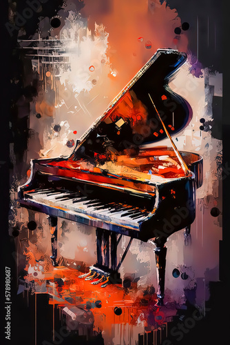 Chromatic Composition: Vibrant Piano Art - An energetic and vivid abstract painting that captures the dynamic essence of a piano's composition.