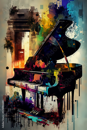 Musical Mosaic: Abstract Piano Canvas - A beautifully intricate abstract painting that weaves together the intricate sounds of a piano into a mesmerizing tapestry.