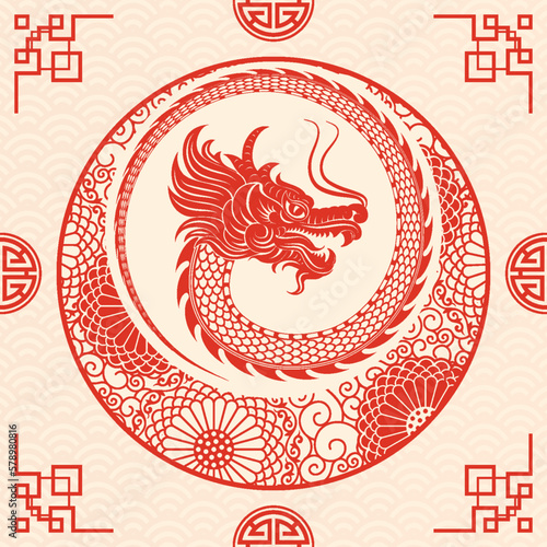 Canvas Print Happy Chinese new year 2024 Zodiac sign year of the Dragon