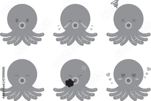 ゆるかわなタコ6種セット　グレースケール