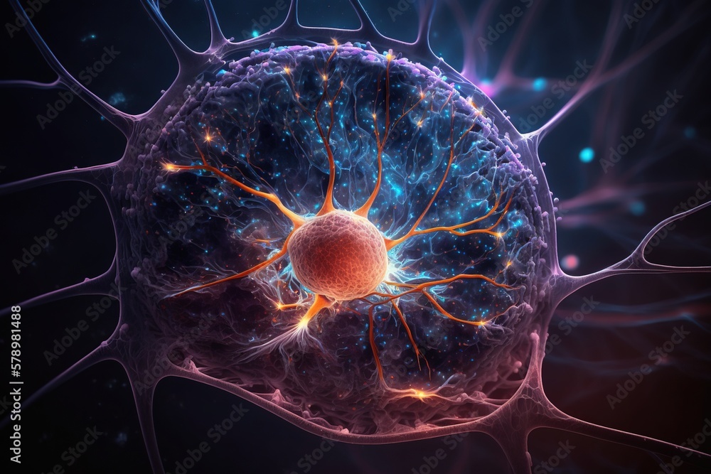Space universe in a human brain cell. Structure of the human brain ...
