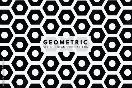 Hexagon polygon shape with circles geometric shapes. Vector seamless repeat pattern
